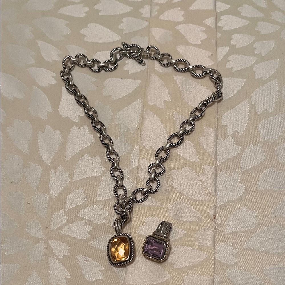 Elegant Silver Necklace with Yellow and Purple Accents